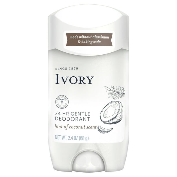 Ivory Deodorant, Hint of Coconut, Made without Aluminum and Baking Soda, 2.4 oz