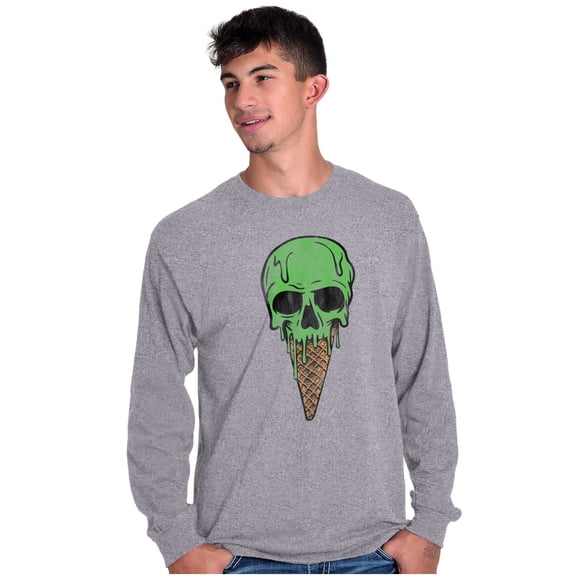 Cool Melting Skull Ice Cream Cone Plus Size Long Sleeve Graphic Tee Shirt Brisco Brands 2X