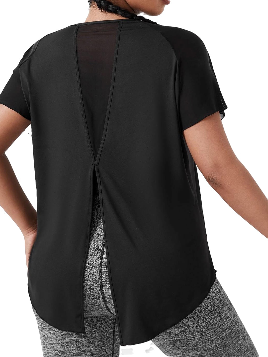 Women's Plus Size Short Sleeve Split Back Sports Top Athletic Gym