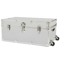 Rhino Trunk & Case Large Armor Trunk with Removable Wheels, Summer Camp, College, Storage 32"x18"x14" (Silver)