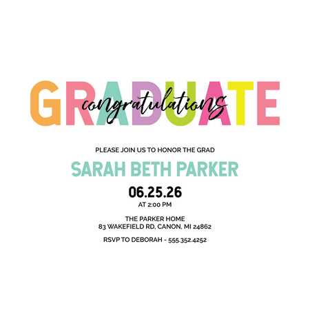 Personalized Rainbow Color Graduate Graduation Party Invitation