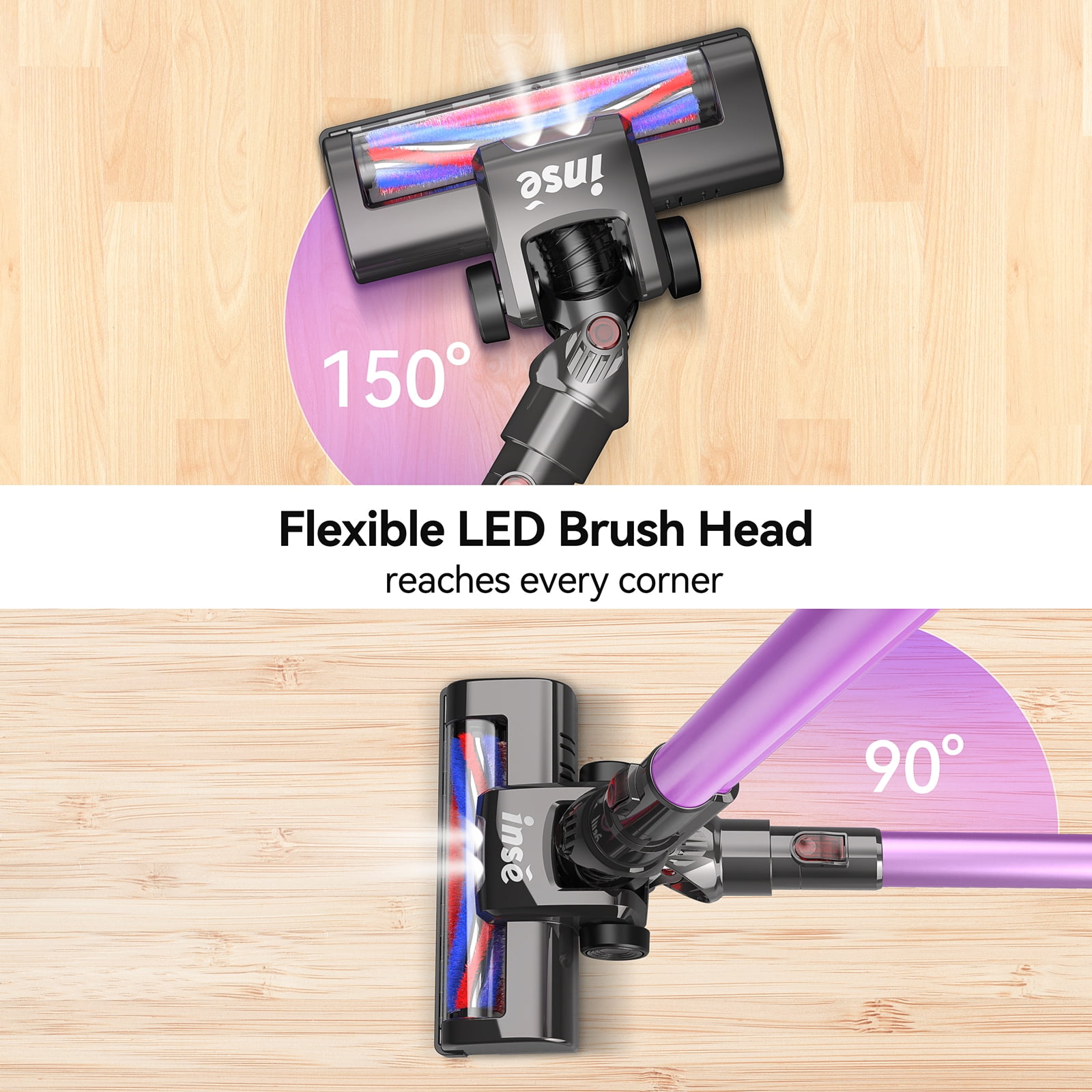 INSE Cordless Vacuum Cleaner, 6 in 1 Powerful Stick Vacuum with 20kPa 160W Motor for Hard Floor Carpet Pet Hair, Purple - 3