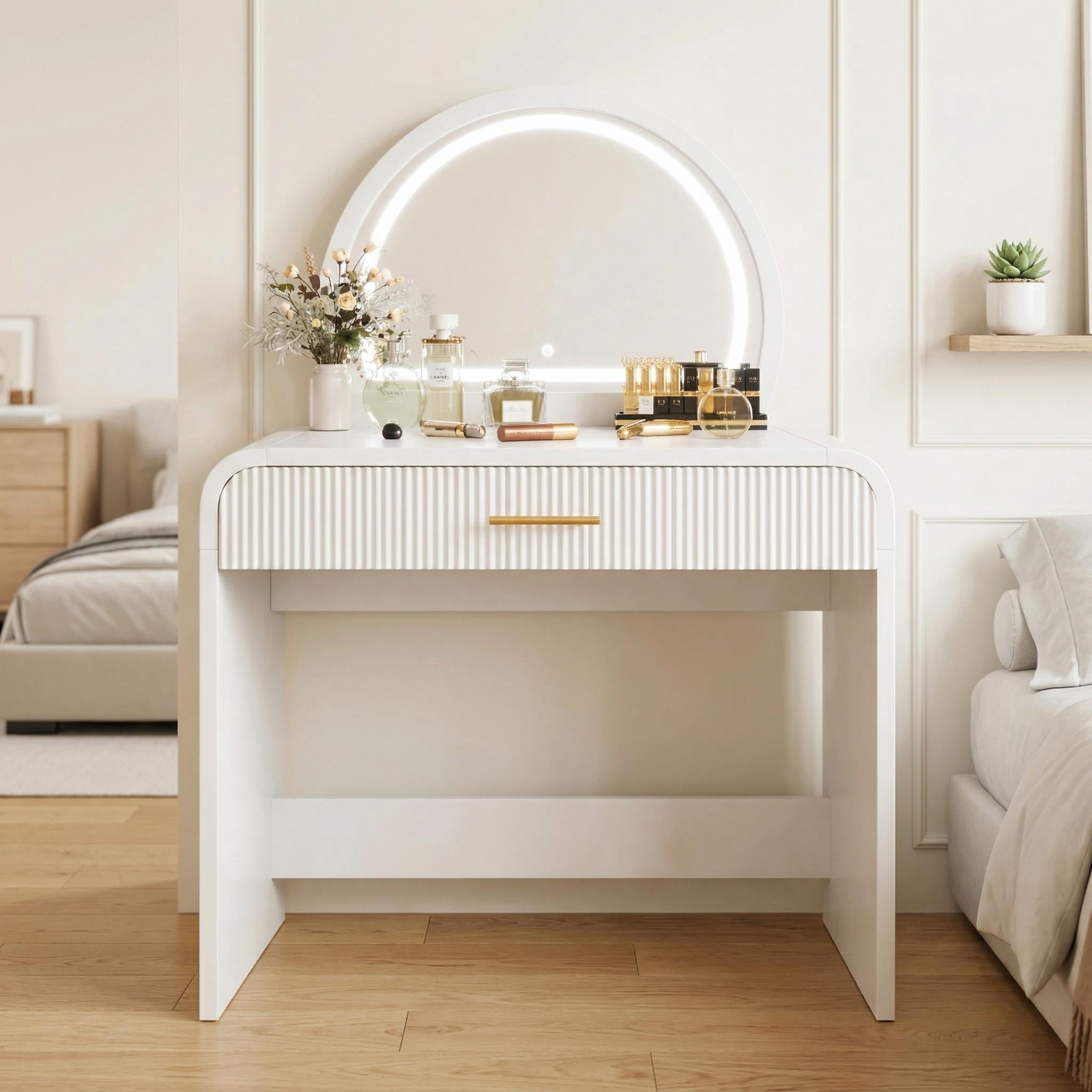Homy Casa Vanity Table with Lighted Mirror, Large Drawer & White Makeup Desk