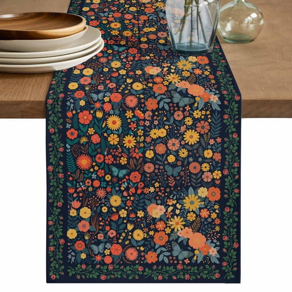 Table Runner - 48 Inch Long, Boho Flowers Kitchen Dining Table Runner Dresser Scarves, Spring Abstract Watercolor Floral Leaf Farmhouse Decor for Coffee Tables Wedding Party Banquet