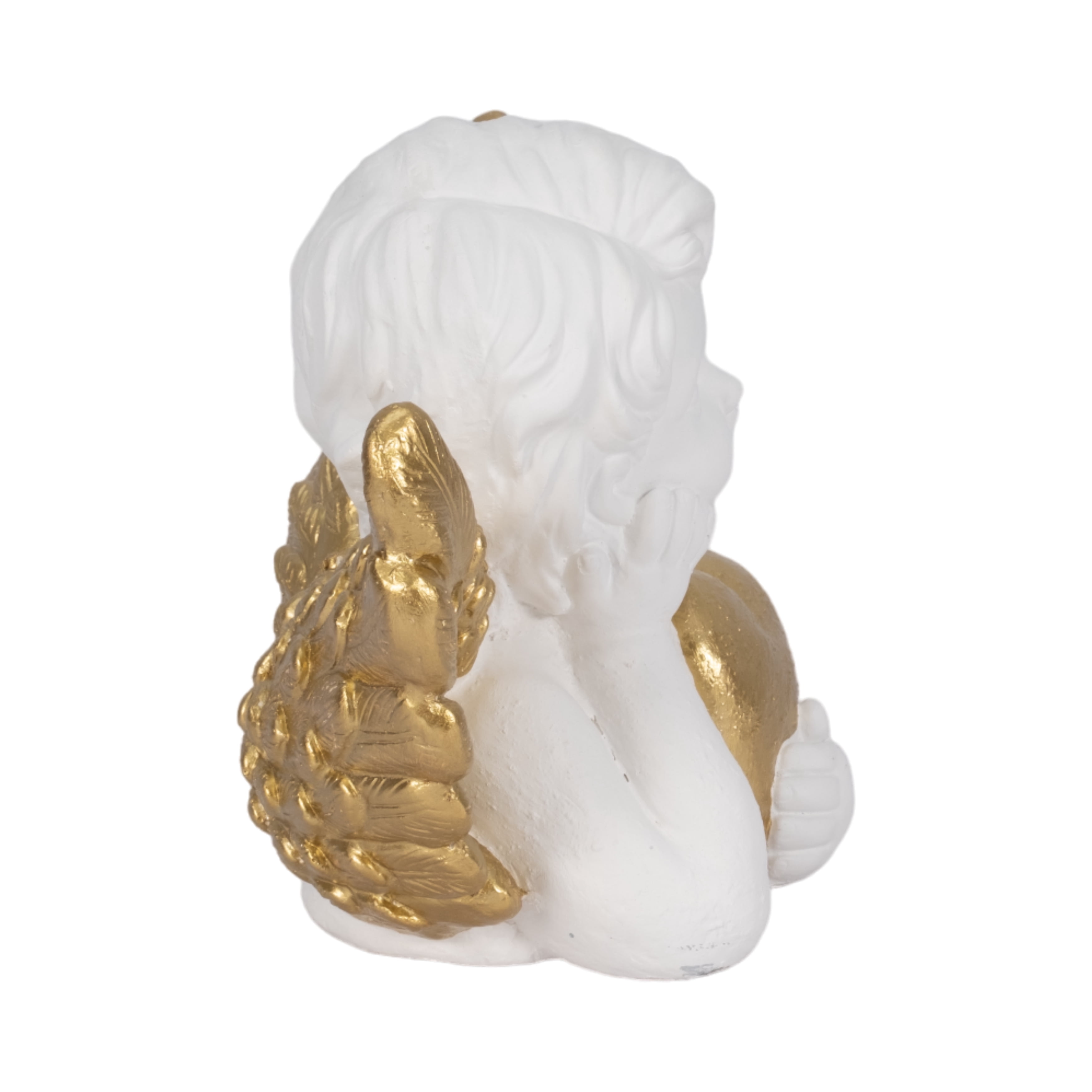 Cherub Angel with Heart Garden Statuary Decor - Outdoor Decor for Front Porch, Garden, and Patio Accent - Decorative Statue and Figurine for Landscape and Yard Art - 11", White & Gold