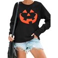 thumbnail image 1 of Chandails en Molleton Visage de Citrouille Halloween Femmes Mignon Pull Graphique Citrouille Décontracté Manches Longues Automne, 1 of 5