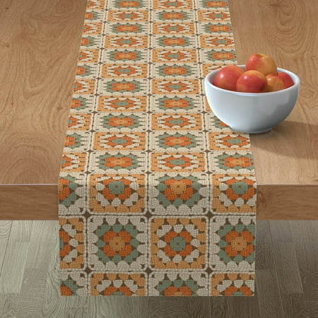 

Cotton Sateen Table Runner 108 - Retro Autumn Granny Square Knitting Crochet Look Print Custom Table Linens by Spoonflower