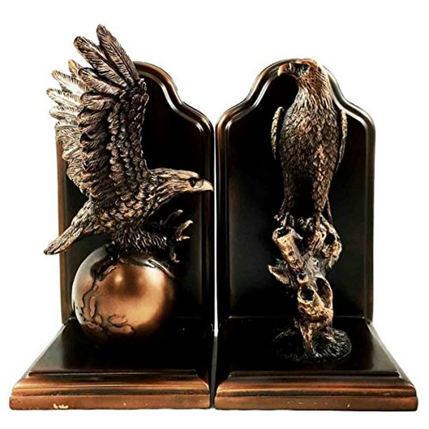 Wings of Glory Bald Eagle On Globe and Branch Bookends Bronze