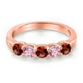 thumbnail image 3 of Gem Stone King 18K Rose Gold Plated Silver Red Garnet and Pink Lab Grown Diamond Wedding-Bands Ring for Women | 0.96 Cttw | Round 3.5MM | Gemstone January Birthstone | Size 5, 3 of 6