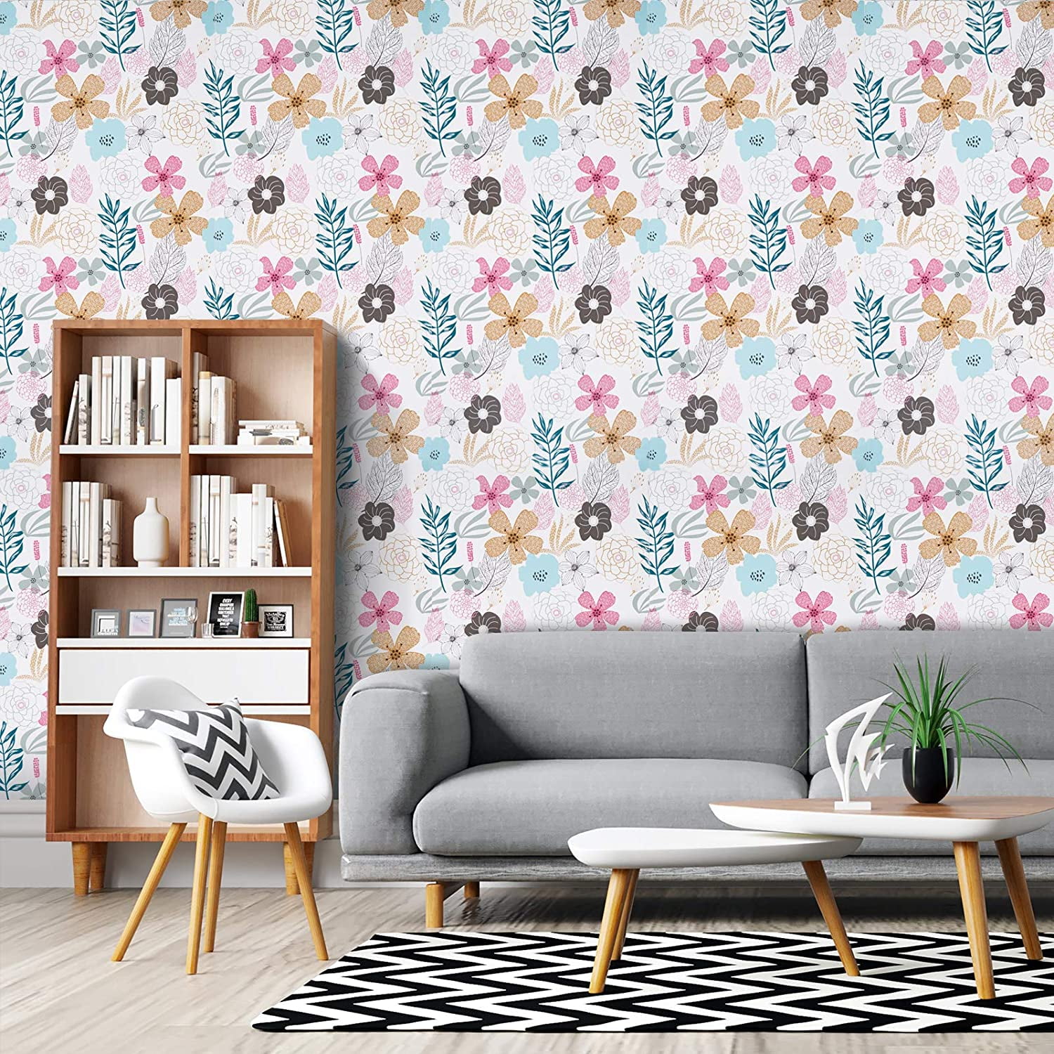 Caltero Peel and Stick Floral Wallpaper Self-Adhesive Removable Contact Paper for Wall Decor, 17.7in x394in
