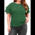 thumbnail image 3 of Camiseta Holgada de Cuello Redondo con Lunares y Corta con Volantes para Mujer, Talla Grande Verde 4XL, 3 of 9