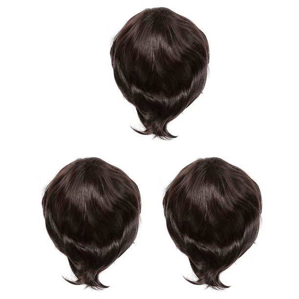 3X Peluca de Los Hombres de Peluca Corta Recta Recta de Seda de Alta Temperatura Pelucas Llenas / Hombres ArtíSticos Pelucas Negras Marrones para Hombres