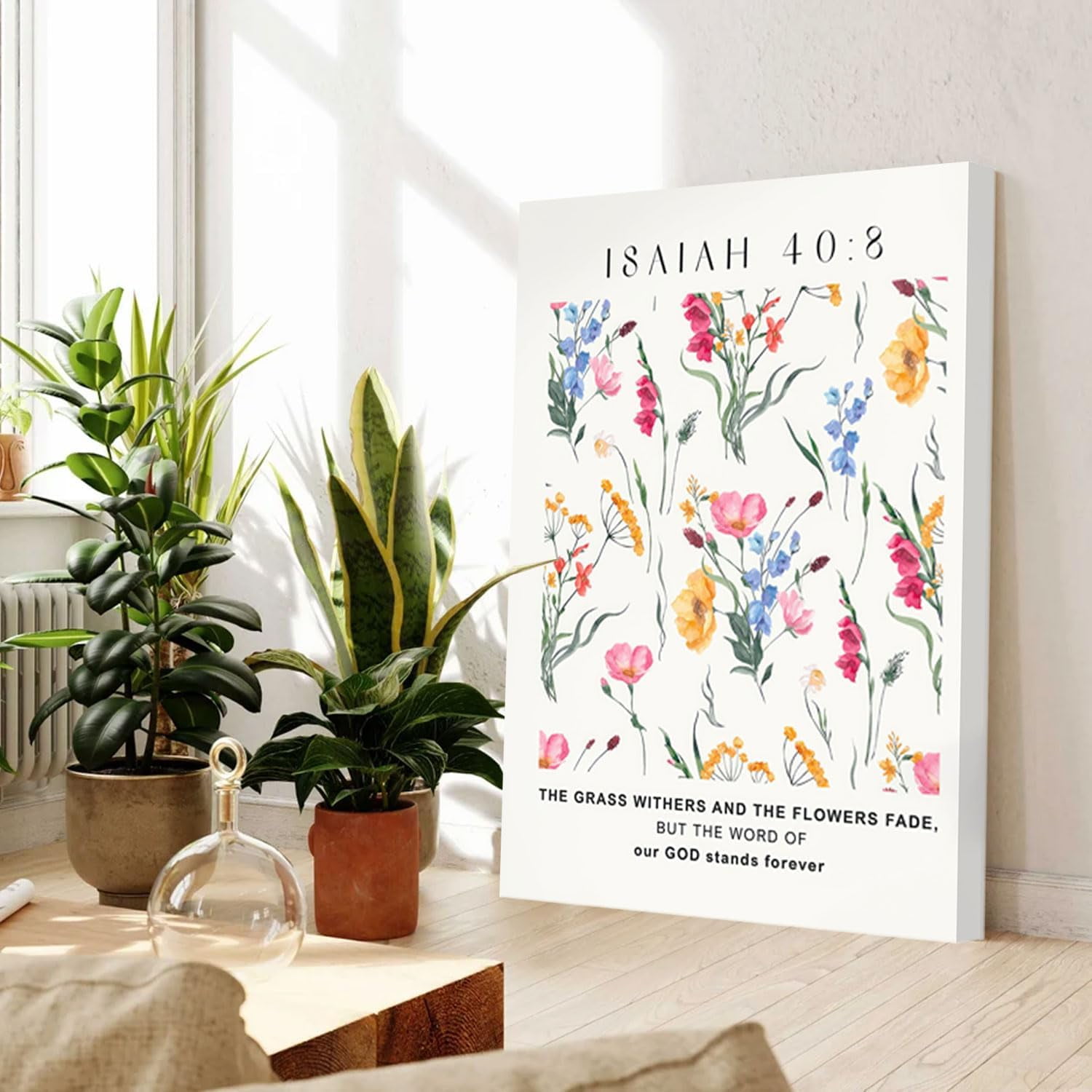 Framed Christian Wall Art - Bible Verses Wall Decor - Scripture Serenity Prayer Room Decor - Lords Prayer Quotes Wall Decor - Isaiah 40 Poster Floral Painting Canvas Prints for Bedroom12 X16