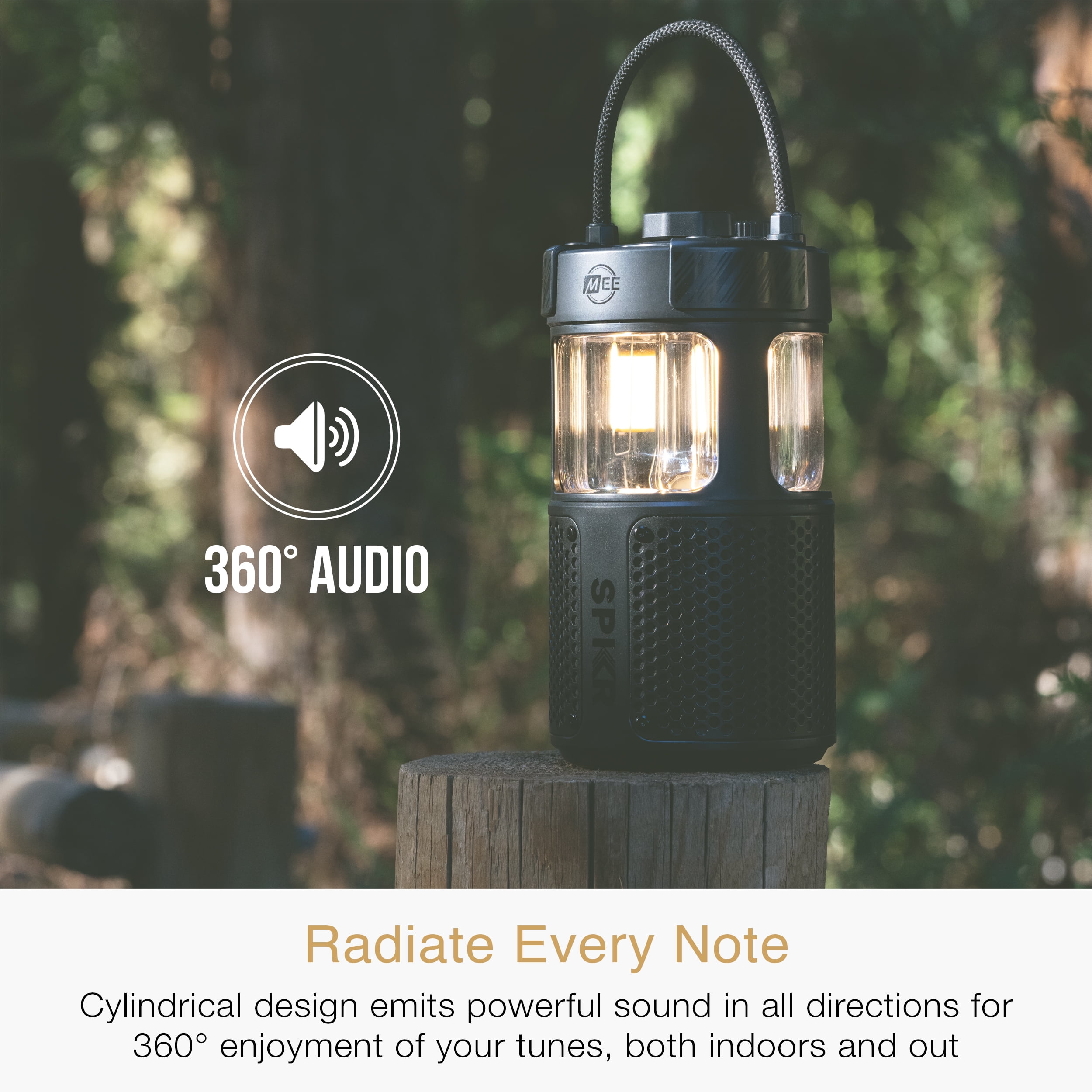 MEE audio lightSPKR Bluetooth Wireless Speaker with Camping Lantern, Rated IPX6 (Midnight Black)
