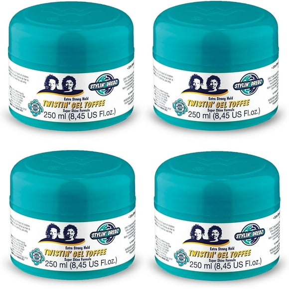 Stylin' Dredz Formule Super Brillante au Caramel Gel Scintillant à Tenue Extra Forte (250 ml, Lot de 4)
