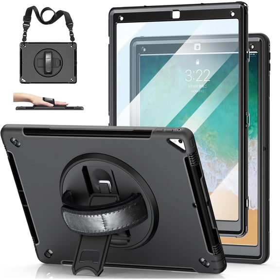 for iPad Pro 12.9 Case (2017/2015 2nd/1st Gen) - Shockproof Cover w/Screen Protector, Rotatable Stand, Handle, Shoulder Strap & Pencil Holder