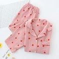 thumbnail image 3 of Conjunto de pijamas con estampado de corazón para mujer, ropa de casa de algodón crepé, doble capa, gasa, cuello vuelto, pantalones de manga larga, Primavera, nuevo, 3 of 4