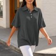 thumbnail image 5 of Yyuenw Women Lapel Collar Half Button Waffle Knit Drop Shoulder Short Sleeve Polo Solid Color Top for Casual Daily, 5 of 7