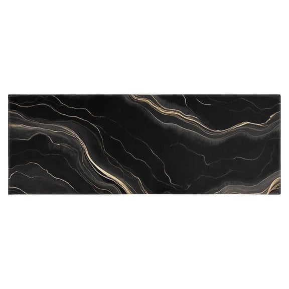Black Gold Marble Pattern Kitchen Rug Mat,Kitchen Runner Rugs Non Skid Washable,Decorative Kitchen Floor Mats for Kitchen,Sink,Laundry,17"X47"