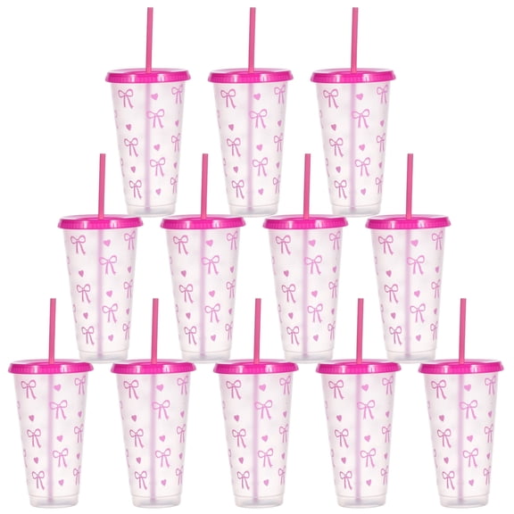 24oz Reusable Bow Design Tumbler with Straw & Lid - Cute PP Party Cup for Coffee, Smoothies, Juice, Home, Office, Outdoor & Holiday Gifts