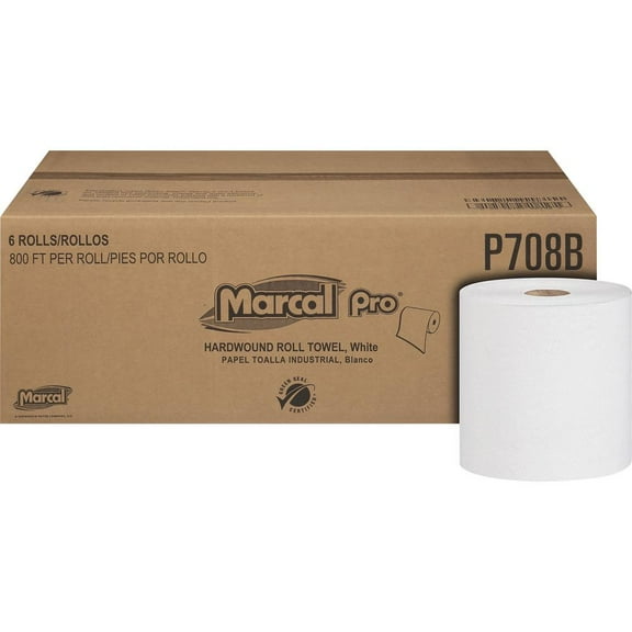 Marcal PRO P-708B 7.88 in. x 800 ft. 1-Ply 100 Percent Recycled Hardwound Roll Paper Towels - White (6/Carton)