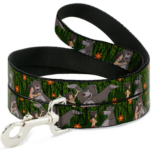 Disney Pet Leash, Dog Leash, Mowgli Baloo Poses Leaves Flowers Greens Orange, 6 Feet Long 1.5 Inch Wide