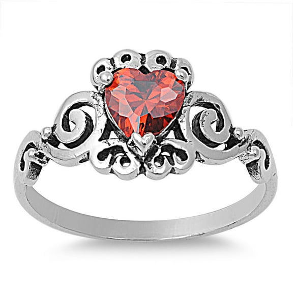 Vintage Aura Heart Simulated Garnet Cubic Zirconia Ring Sterling Silver 925