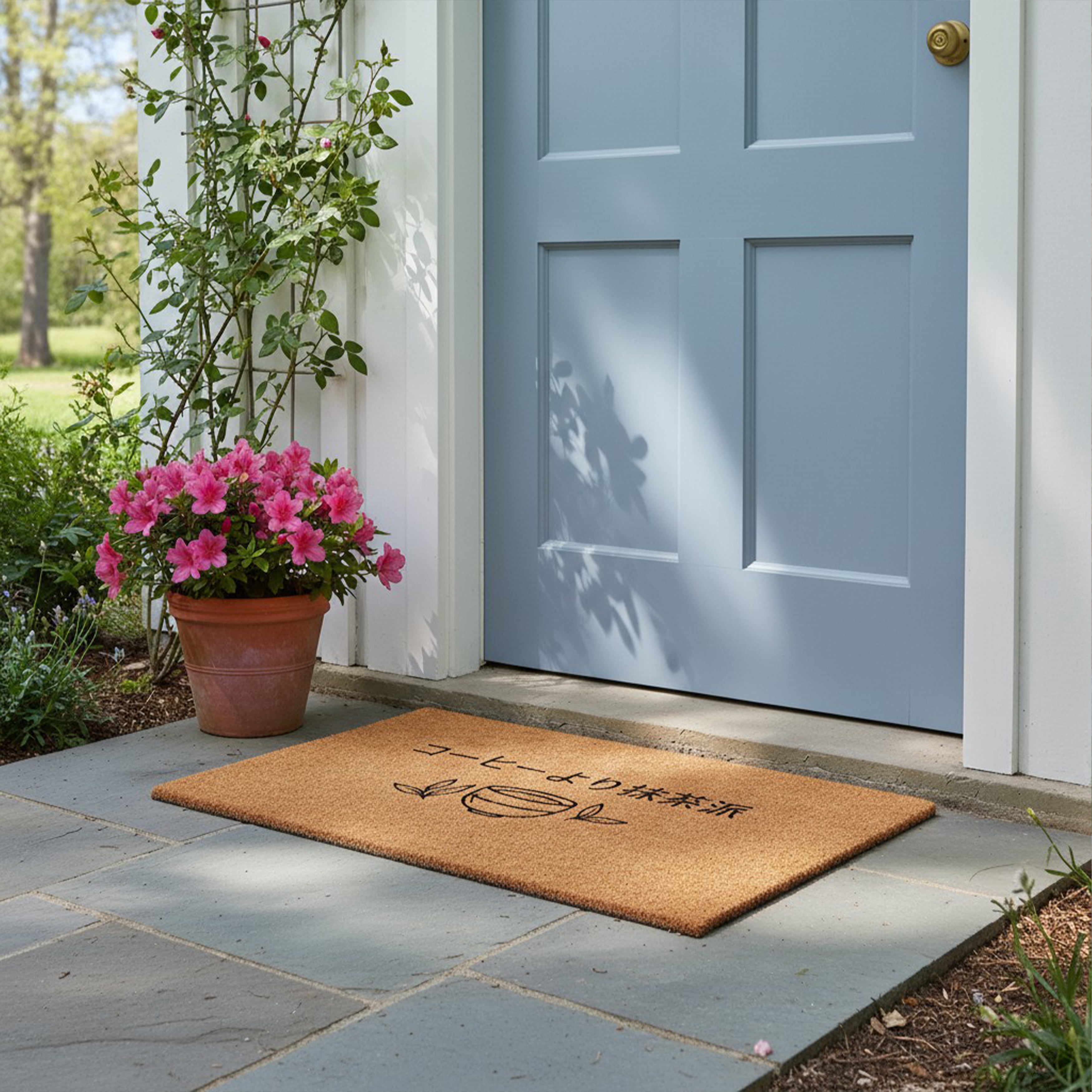Matcha over Coffee Non Slip Vinyl Backing, Front Door Mat, Entryway Door Mat, 17"x29"