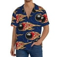 thumbnail image 7 of Lsque Bowling Ball And Flame print Men's Cuban Collar Short Sleeve Shirt Summer Beachwear Casual Button Down Fashionable Vacation Leisure Shirt-Small, 7 of 7