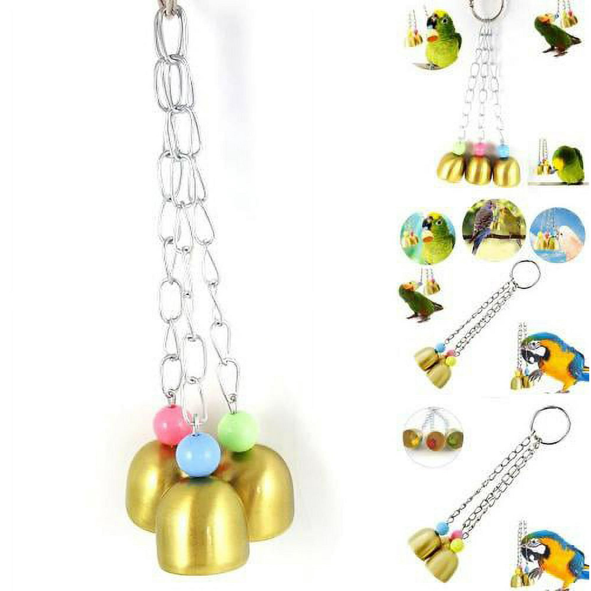 Cheers.US Pet Bird Parrot Pigeon Hanging 3 Bell Chain Cage Stand Bite Playing Sound Toy,Hanging, Cage Decor, Bird Bite Toy Suitable for Small Parakeets, Cockatiels, Conures, Finches,Budgie