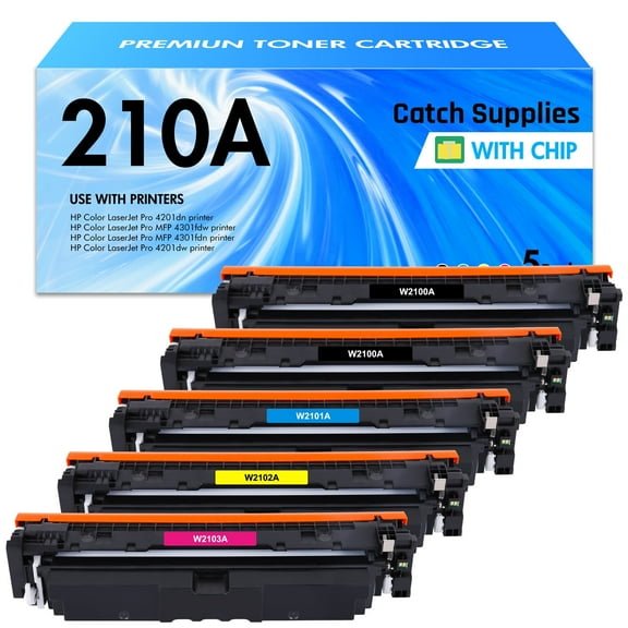 210A Toner Cartridges 5 Pack with Chip Compatible for HP 210A 210X 4301fdw W2100A W2100X Color Laserjet Pro MFP 4301fdw 4301fdn 4201dw 4201dn Series Printer Ink BK/Y/C/M