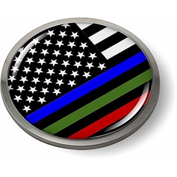 BestLicensePlateFrames Thin Line American Flag Car Emblem Round Badge Sticker – Metal Bezel