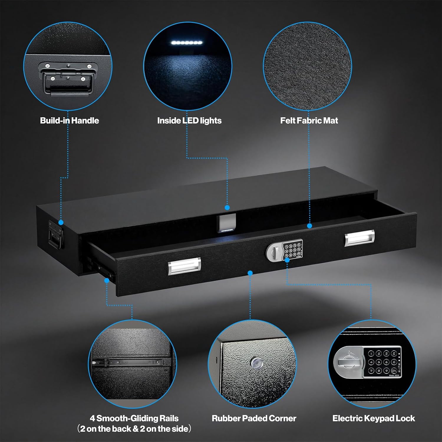 Pochar Under Bed Gun Safe Drawer with Keypad Lock for Cash, Documents, Electronics Storage - Gun Cabinet for Car Trunk