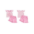 thumbnail image 2 of BemeyourBBs Toddler Baby Girl Little Sister Big Sister Matching Outfit 2 Piece Baby Girl Summer Clothes Cute Bow Flying Sleeve T-shirts and Ruffle Shorts Set, 2 of 9