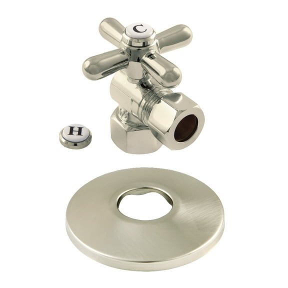 Kingston Brass CC44408XK 1/2" FIP x 1/2" OD Comp Quarter-Turn Angle Stop Valve with Flange, Brushed Nickel