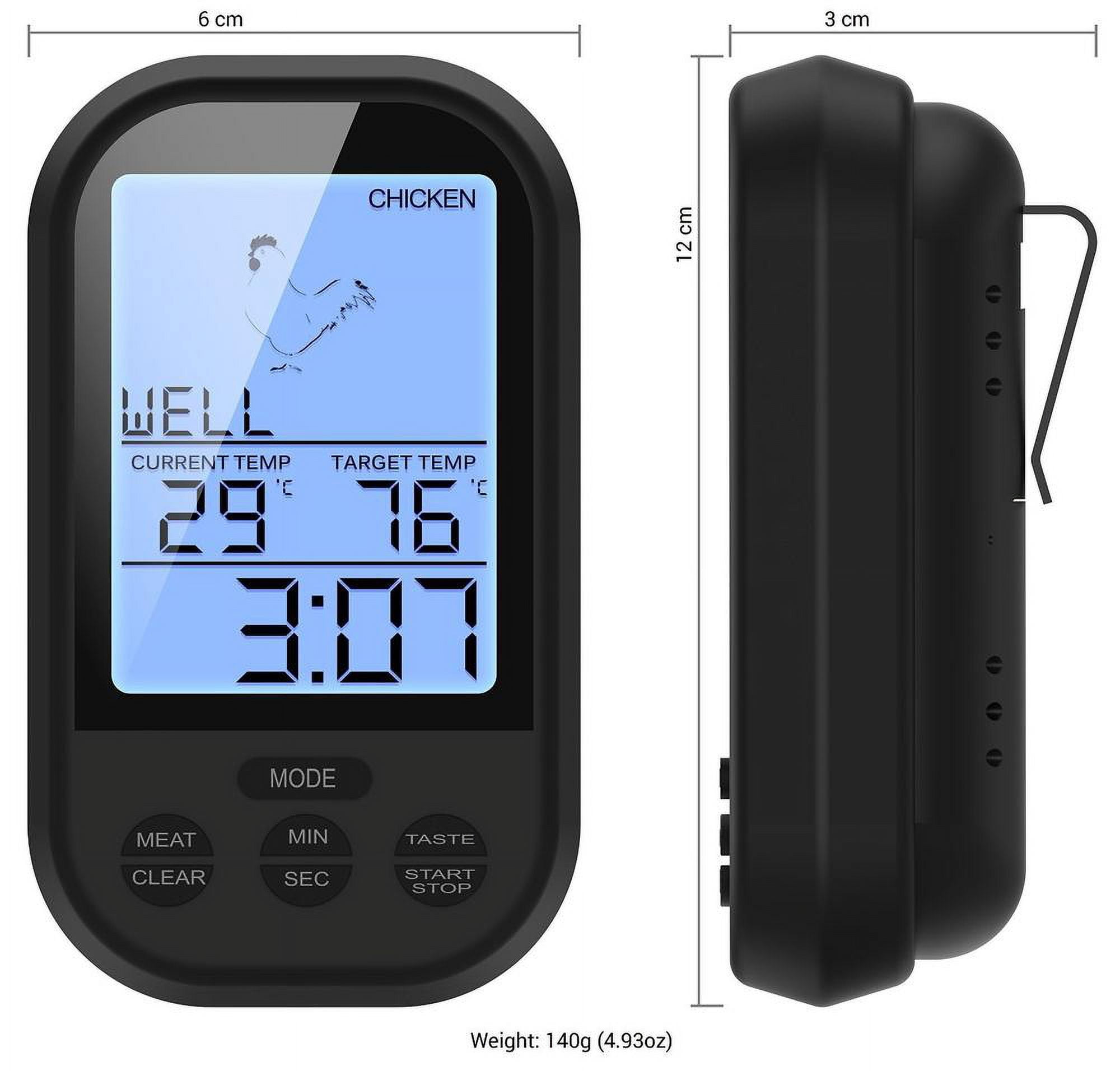 RIWPKFH Wireless Digital Thermometer Remote Cooking Thermometer With Timer-included Food Probe For Oven Grill Smoker Bbq
