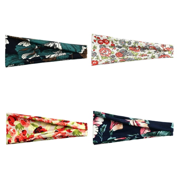 BESTSKY 4Pcs Wide Headbands for Women,Versatile Design Elastic Headbands for Women,Daily Wear Fabric Headbands for Women,Combination Style1