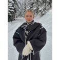 thumbnail image 4 of HH TRAF Abrigo de invierno para mujer, abrigo de botonadura sencilla en contraste con bufanda con borlas, chaqueta holgada de manga larga, tops casuales elegantes, 4 of 5