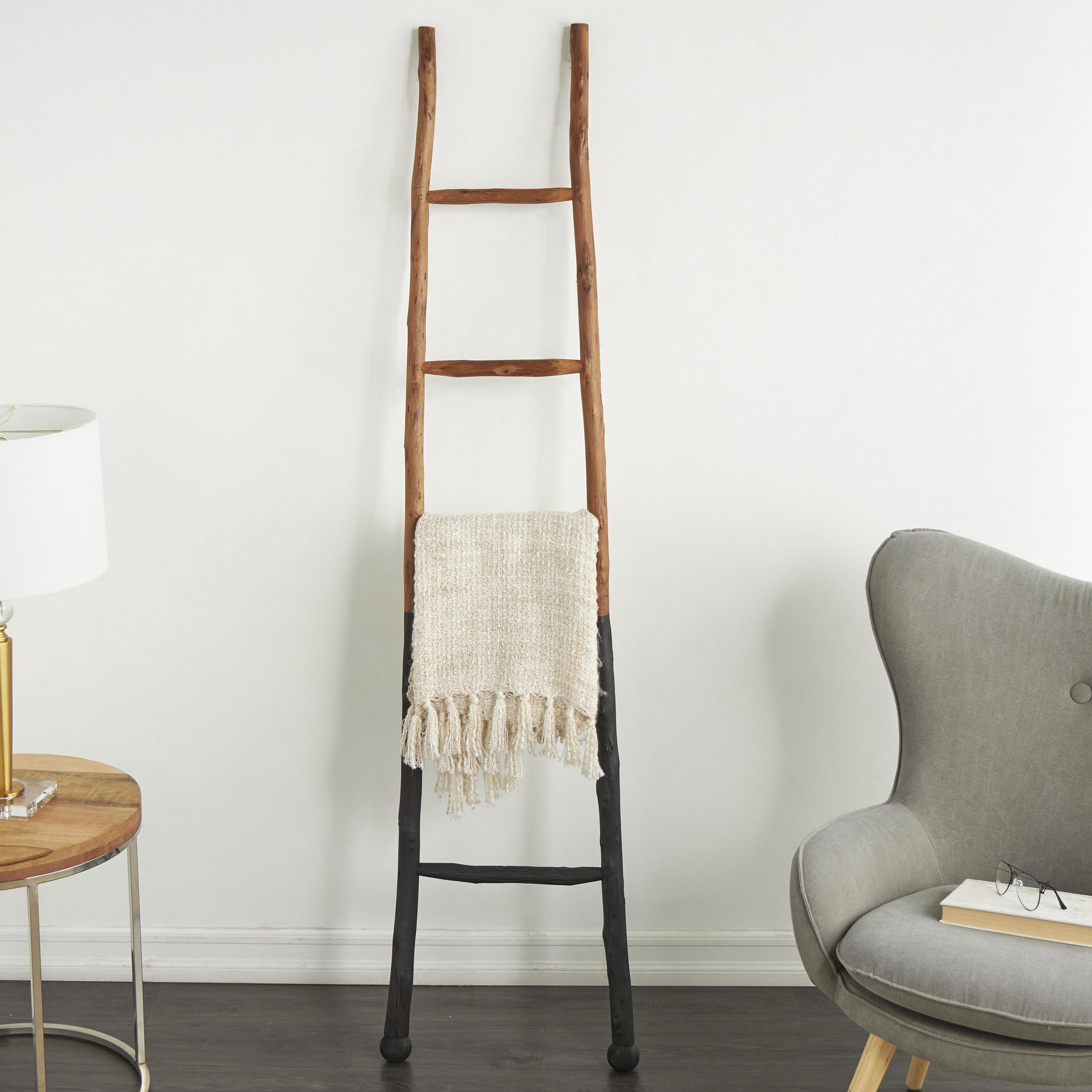 DecMode 18" x 73" Brown Wood Handmade Two-Toned Slanted Ladder with Wider Base and Ball Feet, 1-Piece