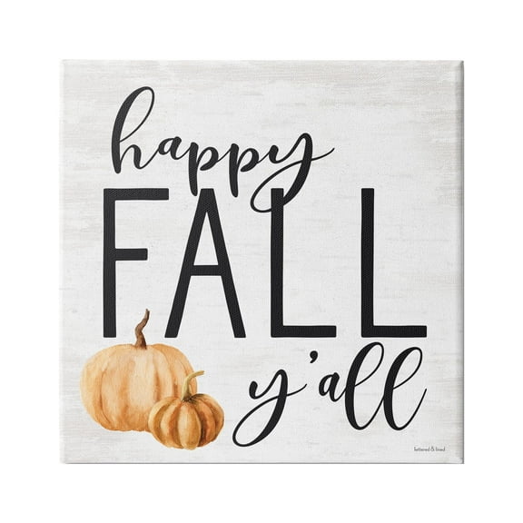 Stupell Industries Happy Fall Y'all Phrase Orange Farm Pumpkin Gourd, 24 x 24, Design by Lettered and Lined