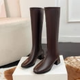 thumbnail image 3 of PFWOWB Women's Stretch Knee High Boots with Square Toe, Platform Wedge and Slim Shaft (Coffee,8), 3 of 4