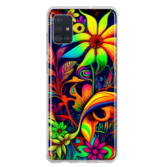 MUNDAZE Samsung Galaxy A31 Shockproof Clear Hybrid Protective Phone Case Neon Rainbow Psychedelic Trippy Hippie Daisy Flowers