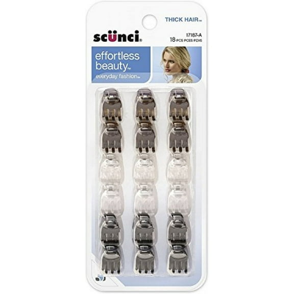 Scunci 1718703a048 Mini Thick Hair Jaw Clips 18 Count, Pack of 3