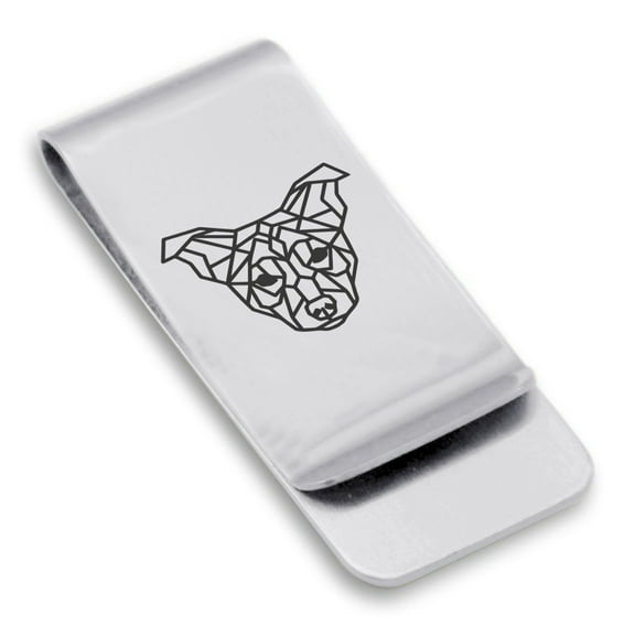 Stainless Steel Geometric Polygon Dog Animal Classic Slim Money Clip Credit Card Holder