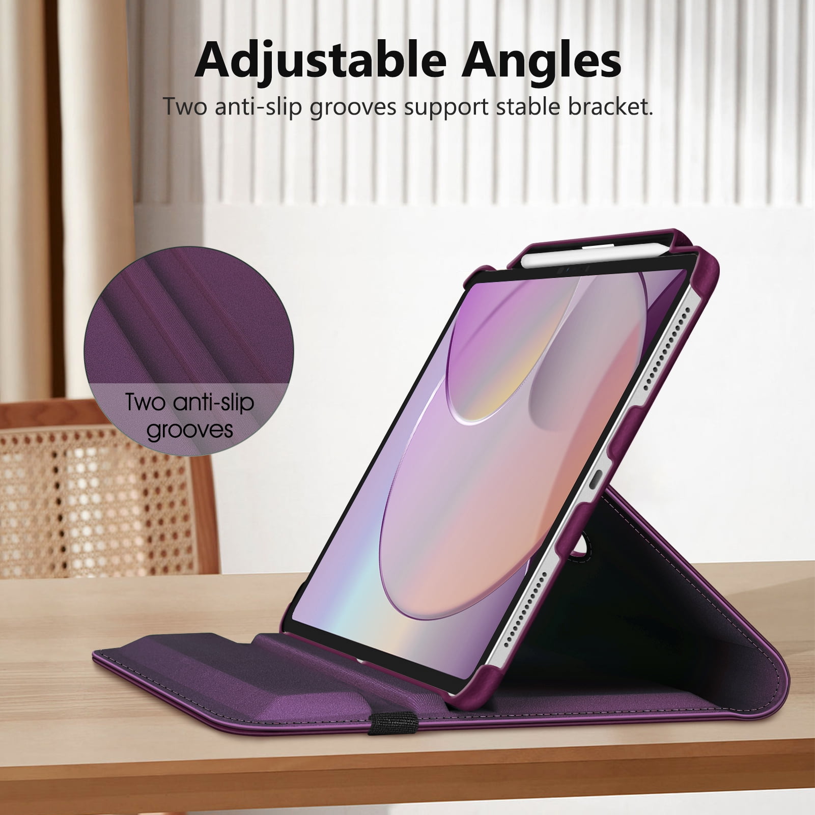 Fintie Rotating Case for iPad Pro 13-inch M4 Chip 2024 Release, 360 Degree Swiveling Protective Stand Cover with Pencil Holder, Purple