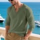 thumbnail image 5 of pstuiky camisas de manga larga para hombre, Top informal holgado de color liso con medio botón, mangas largas y cuello redondo para hombre Tops de hombre m, 5 of 9