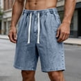 thumbnail image 2 of Vhkiploz Summer Denim Bermuda Shorts for Men's Drawstring Beachwear Board Shorts Solid Color Daily Wide Leg Running Shorts with Side Pockets, 2 of 7