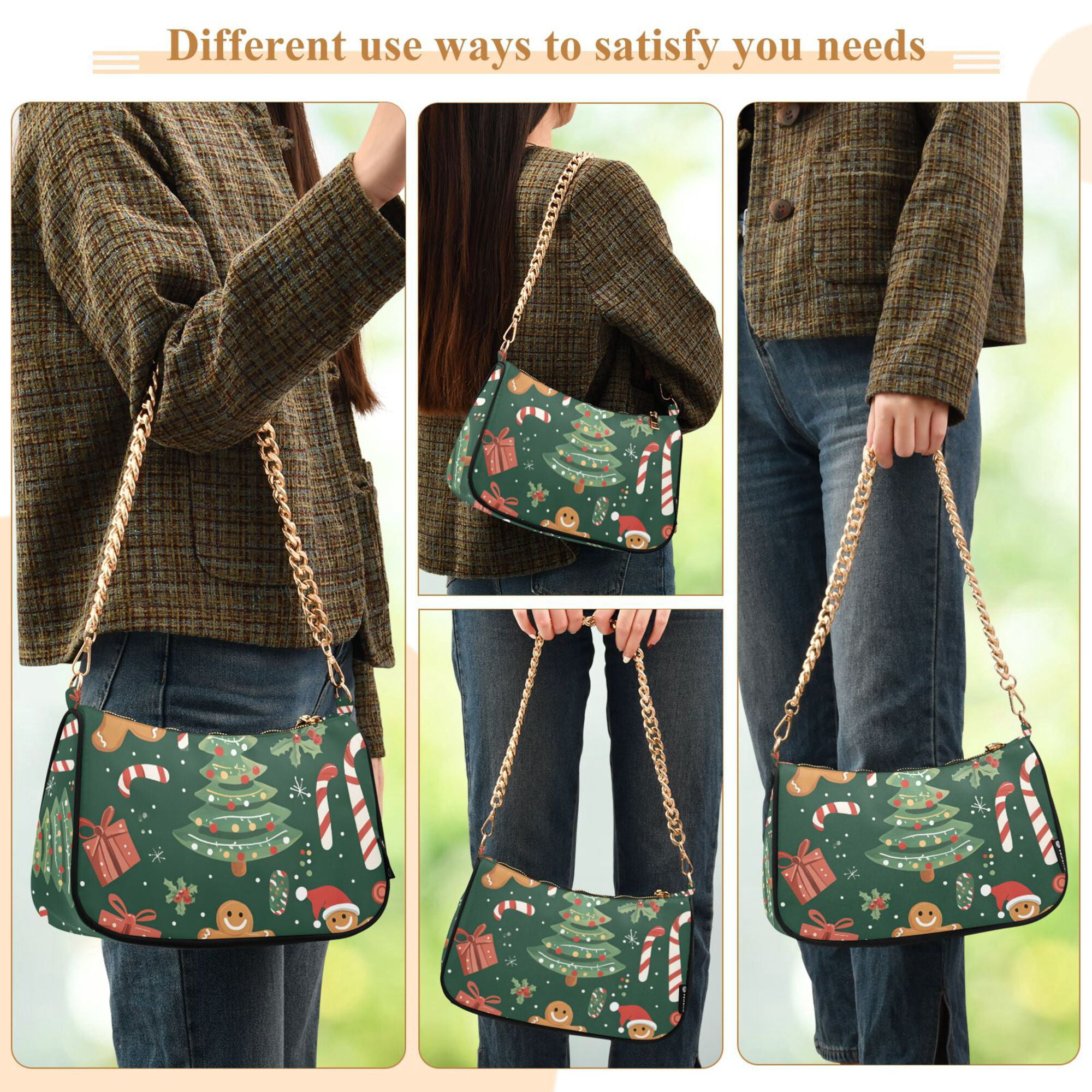 FORMRS Womens Shoulder Bag with Chain Strap Clutch Purse Cute Tote Handbag, Brown Christmas Gingerbread