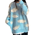 thumbnail image 3 of xiaxaixu Color Block Sweater, Cloud Print Long Sleeve Round Neck Knit Pullover, 3 of 9