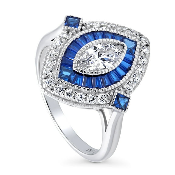 BERRICLE Sterling Silver Navette Cubic Zirconia CZ Statement Halo Fashion Ring for Women, Rhodium Plated Size 5
